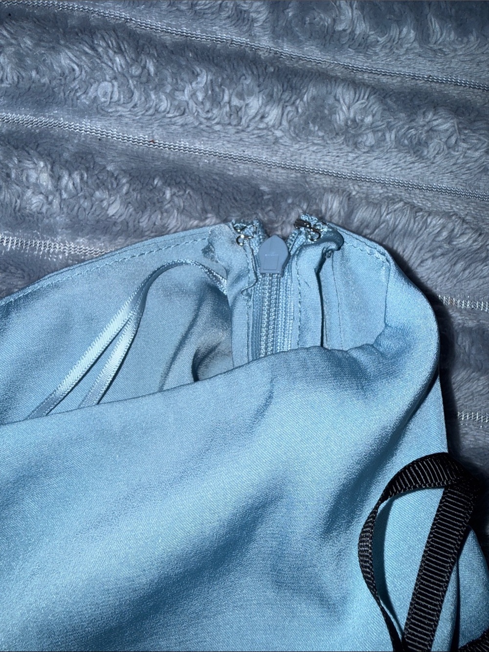 NWOT UO Kimchi Blue Light Blue Ruffle Mini Skirt with Black Bow Trim - Size XS - Picture 5 of 7